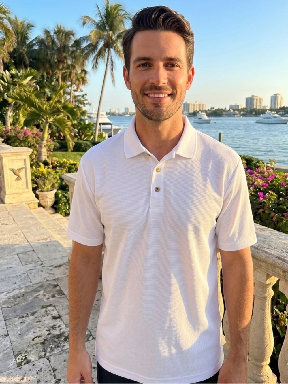 Club Room Men's White Polo Shirt with Button Placket